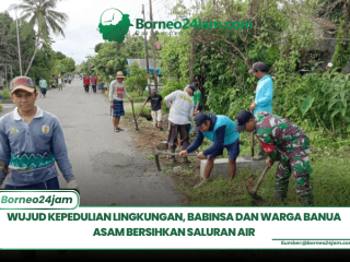 Wujud Kepedulian Lingkungan, Babinsa dan Warga Banua Asam Bersihkan Saluran Air